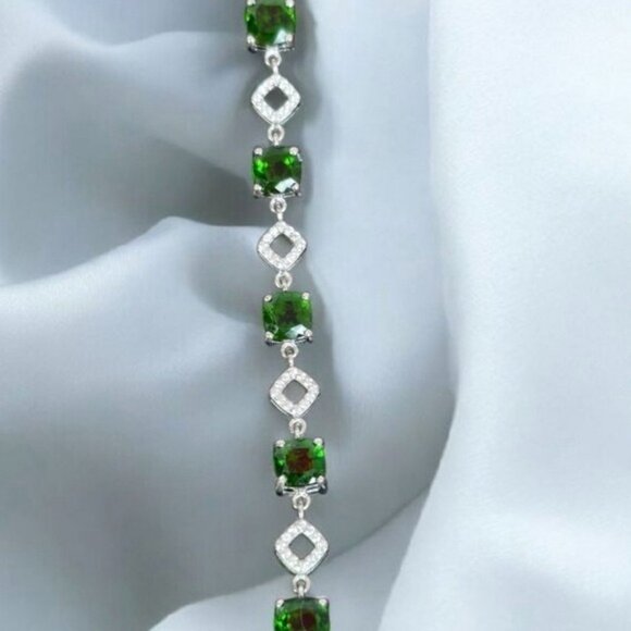 925 Sterling Slver Bracelet 7.5" with Natural Chrome Diopside Gem & Cz. - Picture 5 of 11